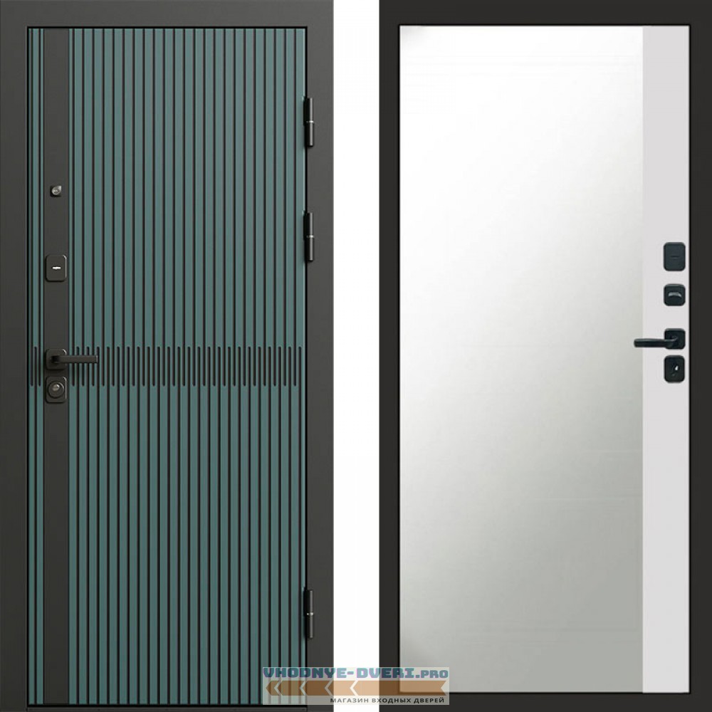 Входная дверь ГРАУНД Velutto Verde Бетон Зеркало фацет Белый софт